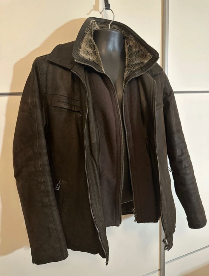 Blouson aviator, cuir, marron, fourrure, polaire, amovible, rembourrés pour le grand froid homme 50 - photo numéro 9