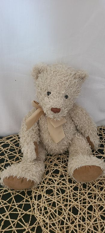 Ancien doudou ours beige marron noeud  MOULIN ROTY