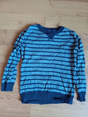 Pull rayé gris et bleu garçon 5 ans