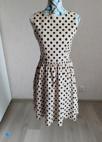 Robe Vintage 100% Lin avec Doublure 100% Coton - Pois Noir sur Beige, Charme Rétro !