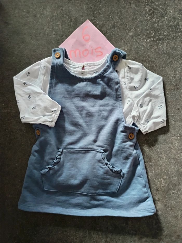 Ensemble robe salopette bleue 6 mois