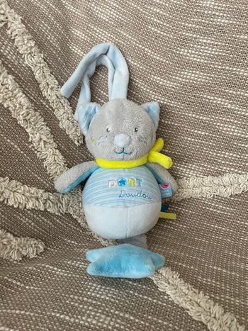 Peluche doudou musical 15cm sucre d’orge ours gris et bleu très bon état