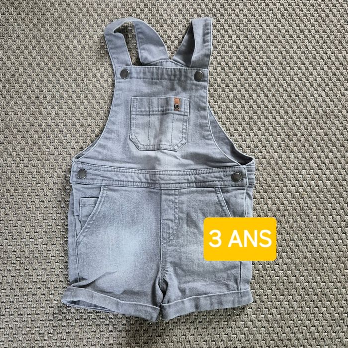 Salopette courte en jean gris mixte - 3 ans