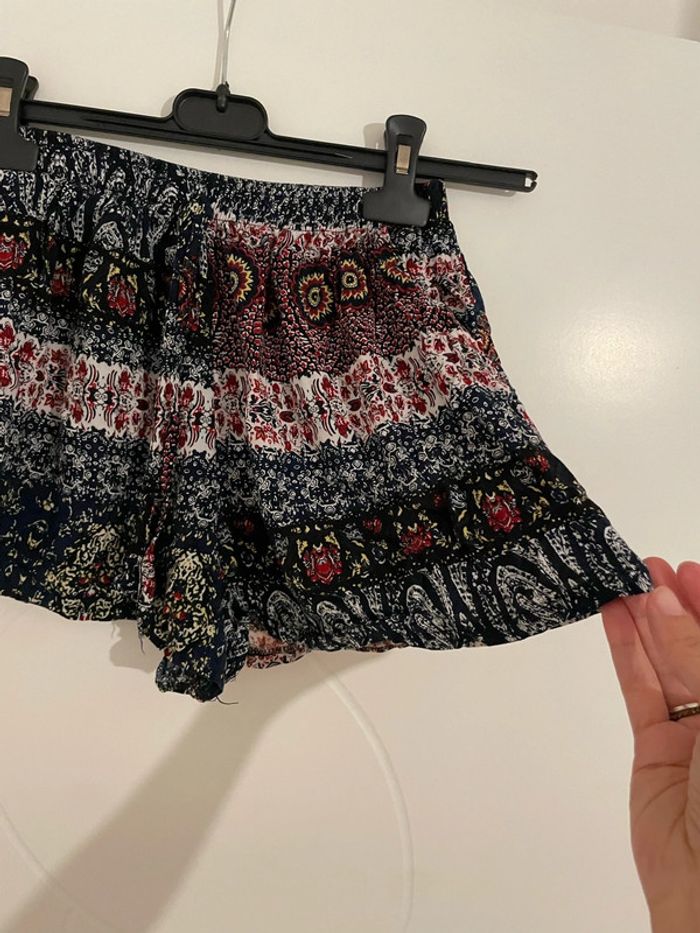 Short taille élastique avec poche bordeaux à motifs multicolore bleu marine CC Collection taille S/M - photo numéro 2
