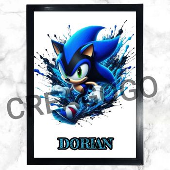 🎨 Cadre + Affiche Personnalisée – Prénom au Choix – Sonic The Hedgehog – 24x32 cm 💙✨