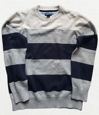 💙🤍 Pull femme Tommy Hilfiger – Taille M – Tricolore bleu/gris/blanc