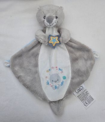 Doudou ours avec etoile bleu plat losange gris et blanc- Mots d'enfants