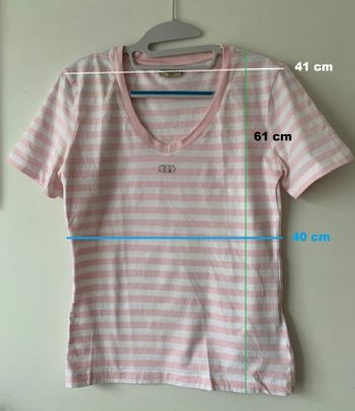 T shirt rose et blanc - 42/44 - Power line lady - photo numéro 3
