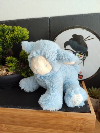 doudou peluche mouton pediatril blanc bleu spirale poil fourrure PE0233