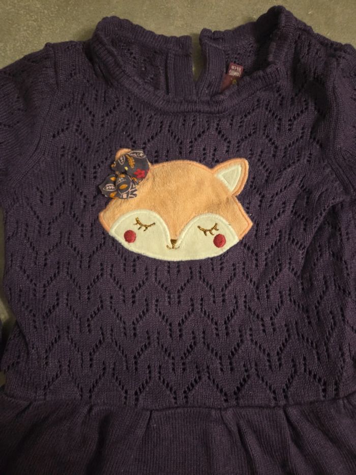 Robe manche longue hiver fille effet tricot violette motifs T24mois sergent major - photo numéro 3