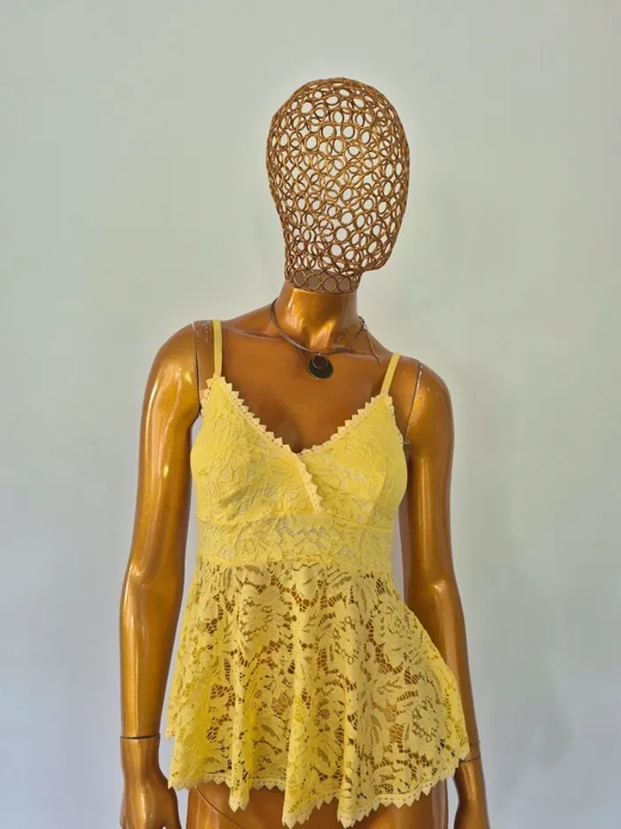 Top en Dentelle Jaune Femme Taille Unique