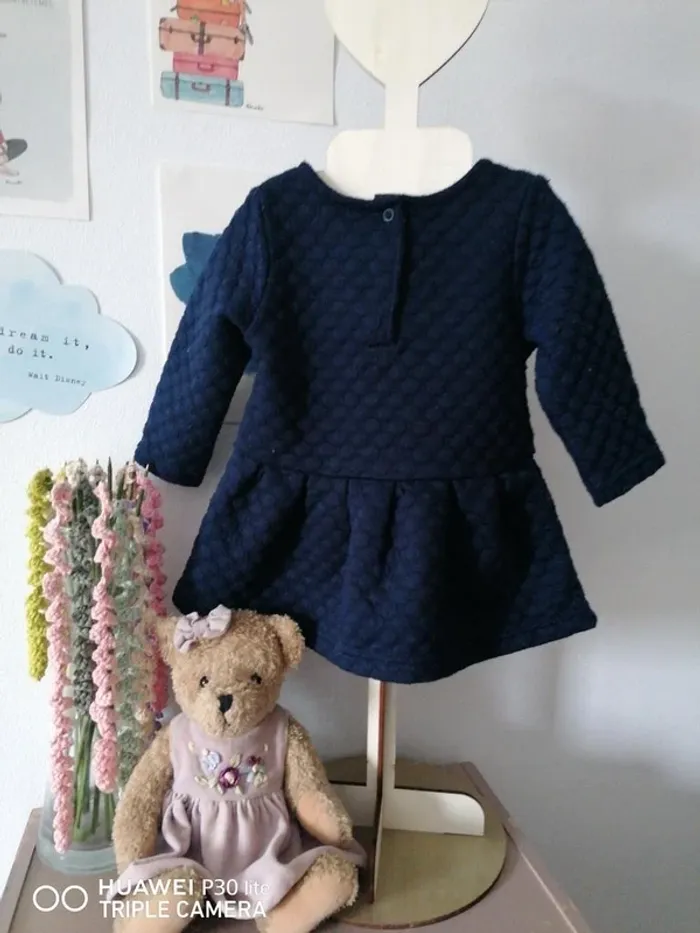 Robe bébé fille bleu marine matelassée manches longues - photo numéro 3
