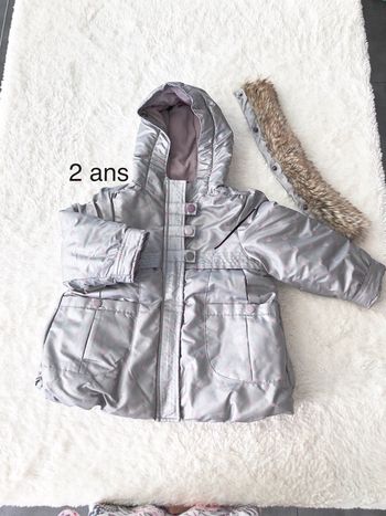 Manteau 3 en 1 gris argenté coeurs parme 2a
