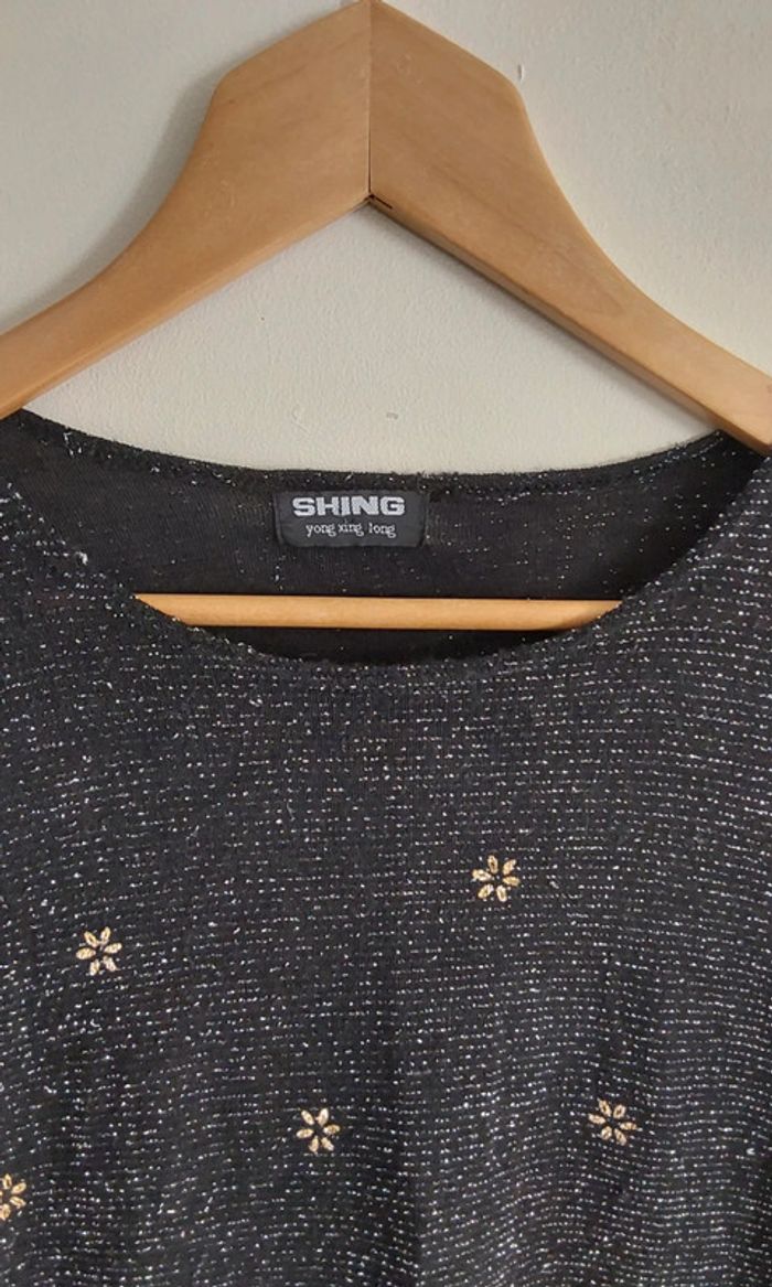 Blouse irisée noire et dorée fleuri T 40 - photo numéro 9