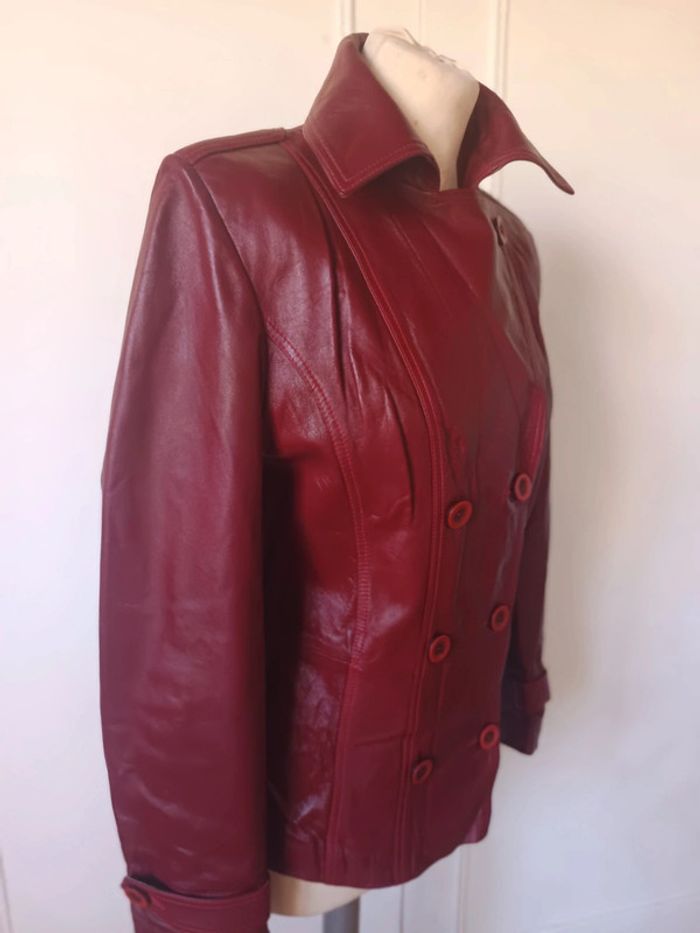 veste perfecto en cuir Cuir femme rouge Bordeau marque finzi Neuf - photo numéro 14