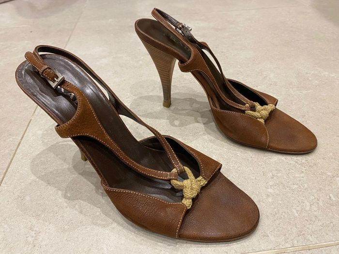 Sandales Prada à talons en cuir marron - photo numéro 4
