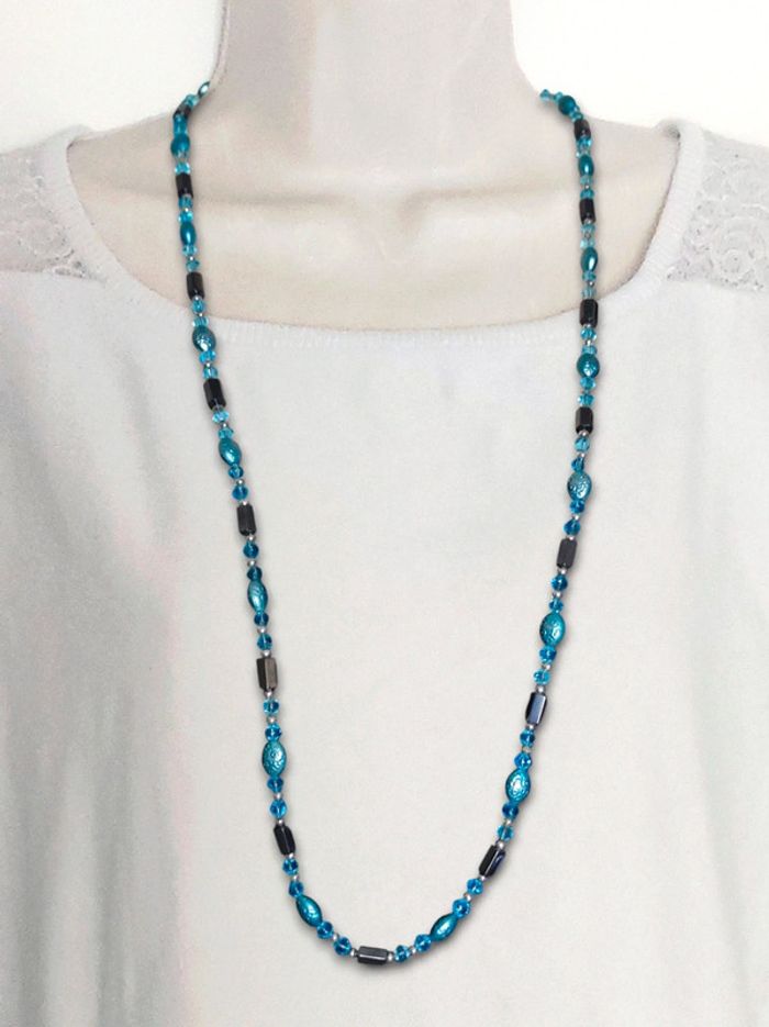 Collier / bracelet magnétique perle bleu turquoise  - 89cm - photo numéro 2
