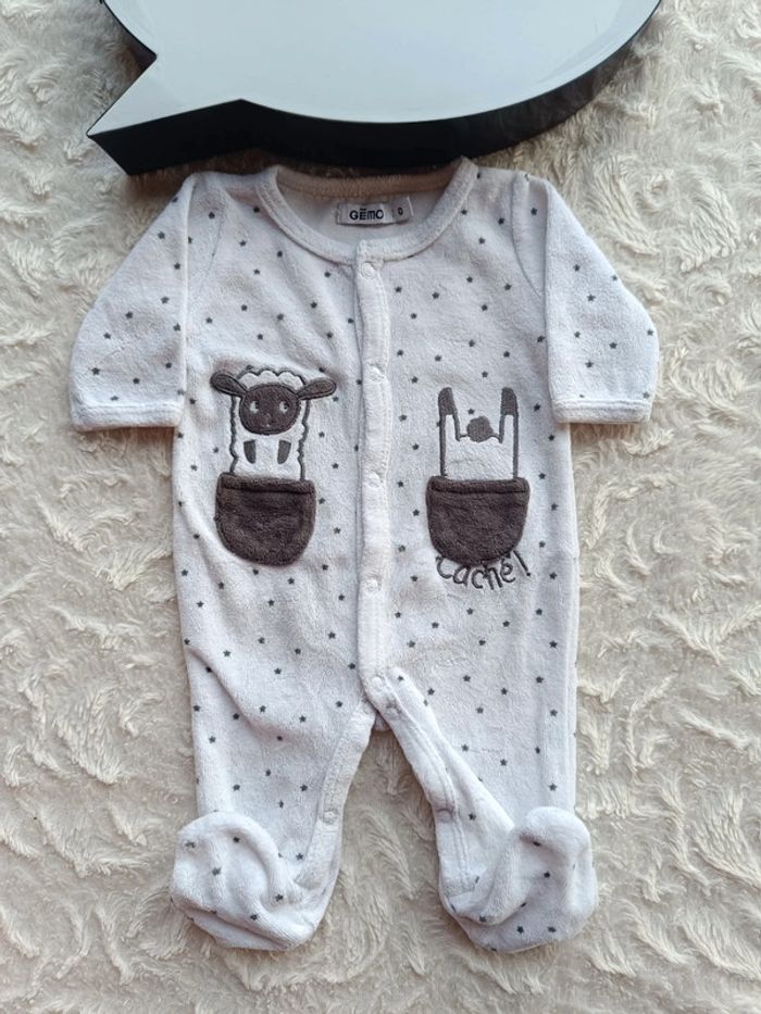 Pyjama grenouillère velours Garçon 0 mois Naissance mouton caché Gémo - photo numéro 2