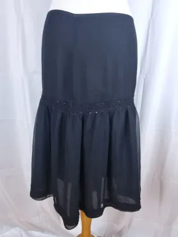 Massimo Dutti Jupe noire Silk voile détails sequins mi longue T38/M