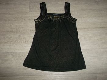 Top MIM noir moucheté doré décos devant taille 1/36/S TBE