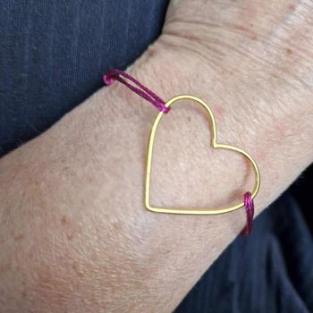 Bracelet cordon rose fushia pailleté cœur fin xl acier inoxydable or