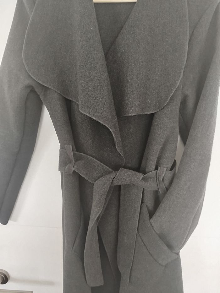 Manteau col châle et ceinturé gris - photo numéro 2