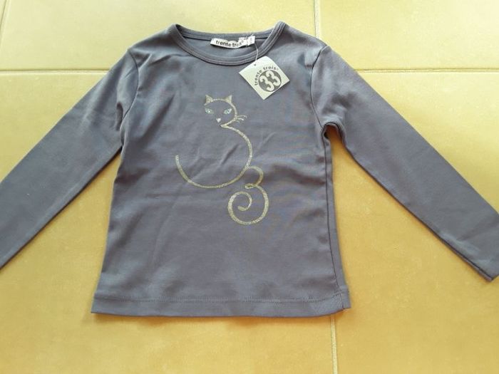 T-shirt ML chat violet fille 4 ans 33 NEUF