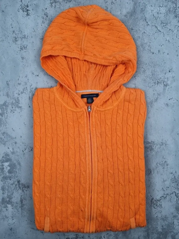 Gilet zippé torsadé orange Tommy Hilfiger – Taille L Femme (mesures en photos) - photo numéro 2
