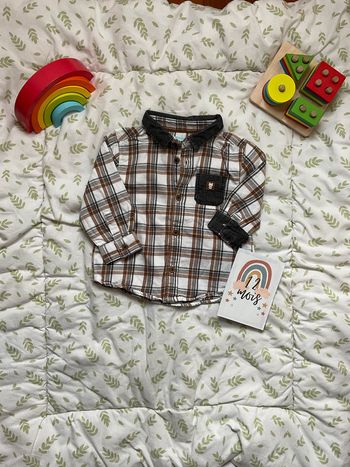 chemise manches longues à blanc à carreaux marron 12 mois obaibi