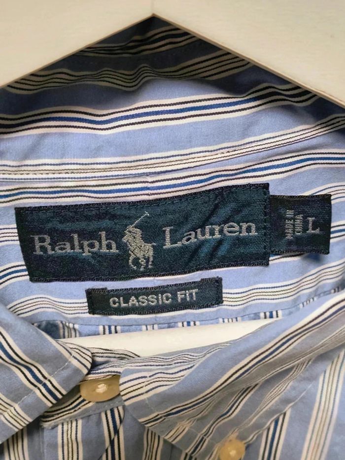 Chemise Ralph Lauren Classic Fit Rayée Bleu Vintage Y2K – Taille L - photo numéro 7