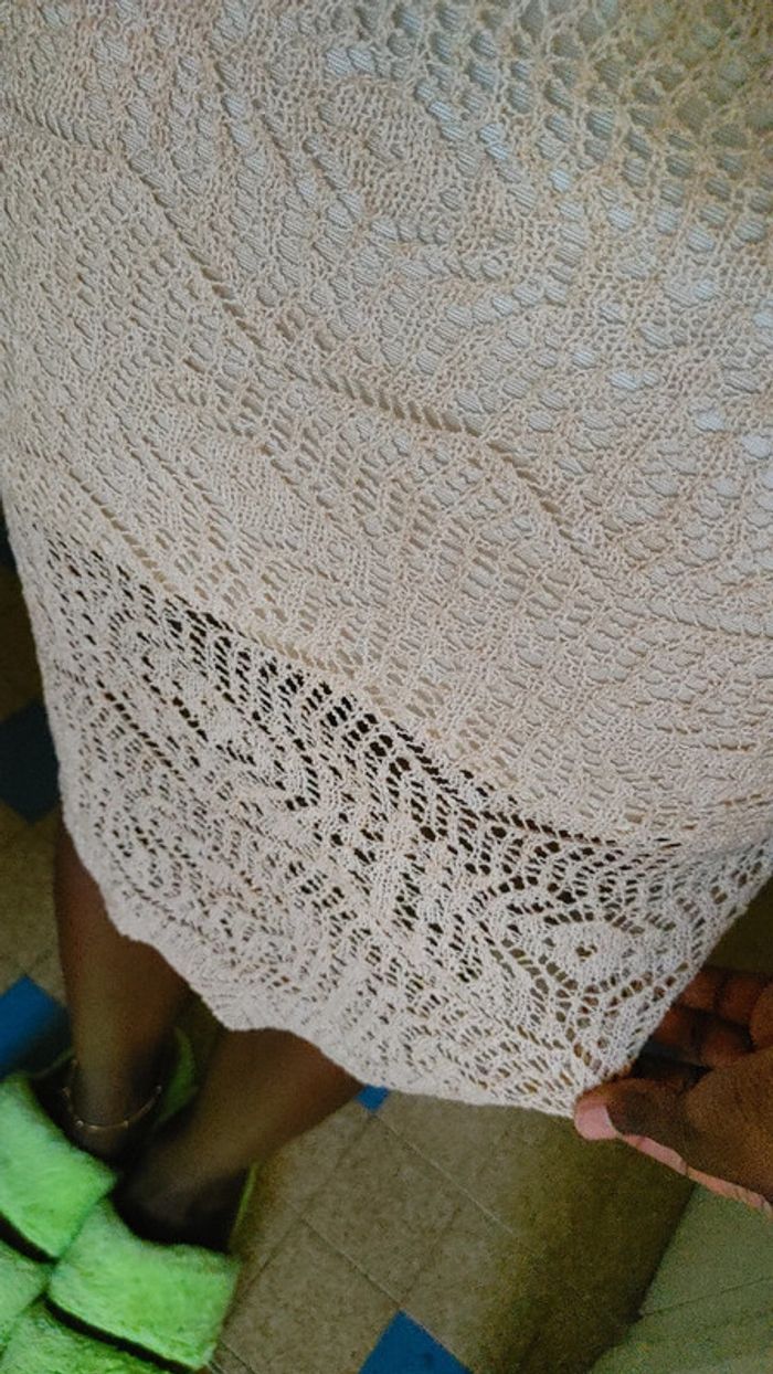 Jupe en crochet dentelle doublé et ajouré beige - photo numéro 12