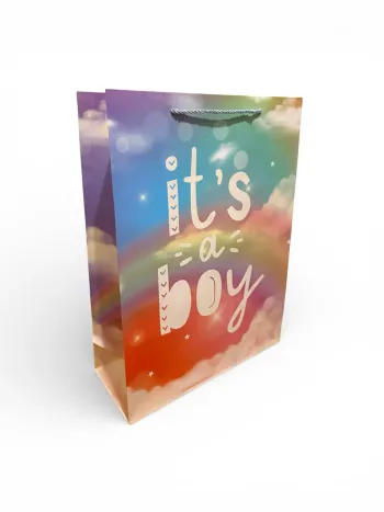 Sac cadeau « c’est un garçon » motif arc-en-ciel 30 x 41,5 x 12 cm Neuf