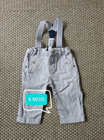 Pantalon avec bretelles léger gris clair - 6 mois