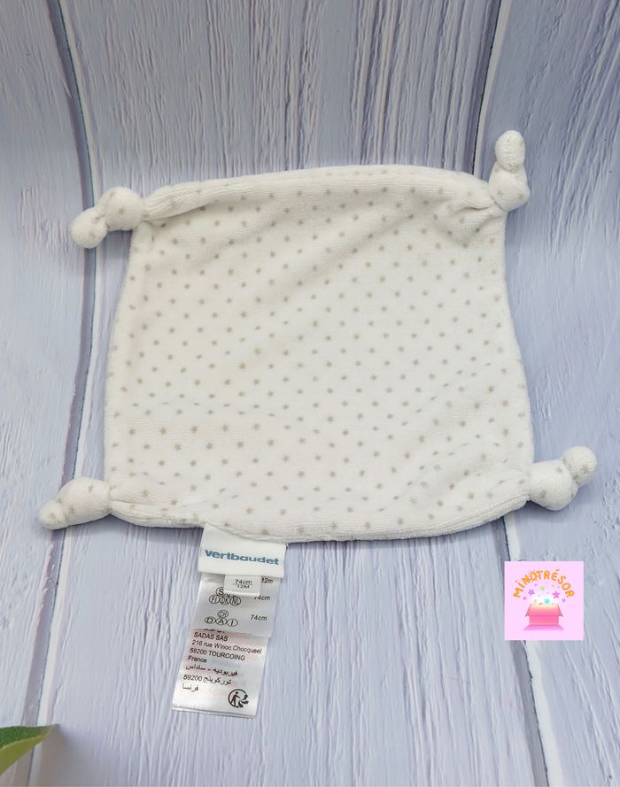 Doudou plat carré blanc velours étoiles grises gris VERTBAUDET 4 nouettes 12M - A12202