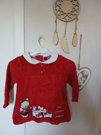 Robe noël bébé fille 12 mois, col claudine, motif personnages, écriture, rouge, blanc