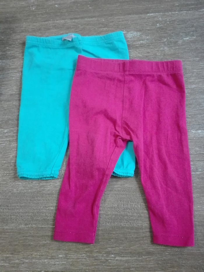 Lot 2 leggings été 12 mois vert d'eau menthe rose uni bébé fille