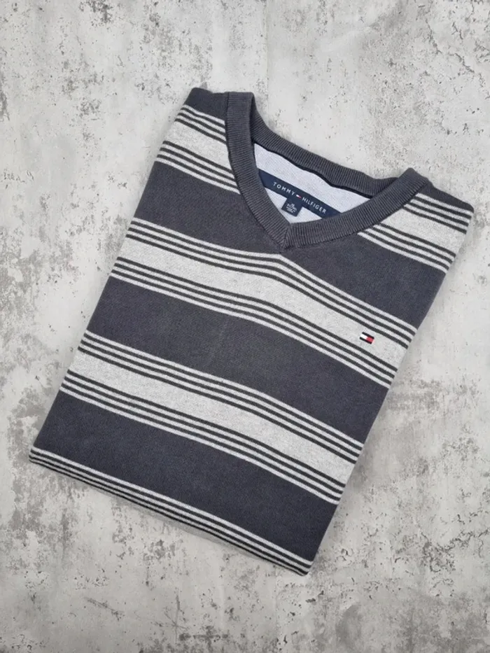 Pull col V Tommy Hilfiger bariolé, XL Hommes