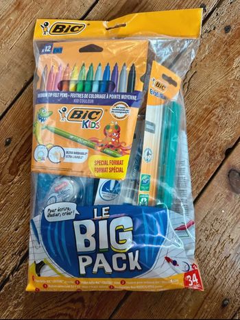 NEUF Lot fournitures scolaires liste rentrée Big Pack BIC 34 pièces feutres crayons