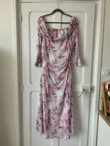 Robe à épaules dénudées style romantique blanc/rose femme - Taille 3XL Shein Curve