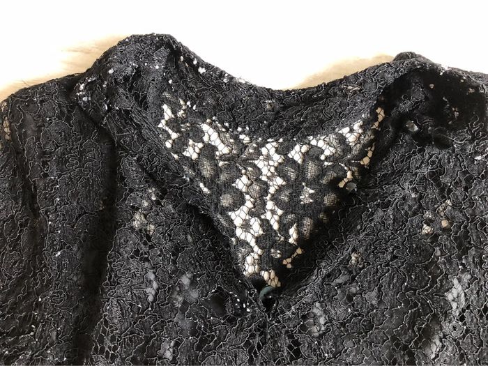AN12:Haut en dentelle vintage noir chiné blanc T38/40 - photo numéro 7