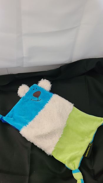 Doudou plat ours bleu/blanc/vert Marque Verte