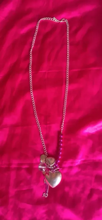 Sautoir long Morgan argent et rose neuf