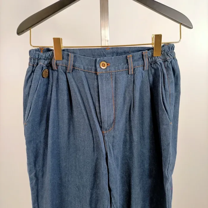 Pantalon jean taille élastique bleu style workwear poches plaquées TQS Femme M A1424 - photo numéro 3