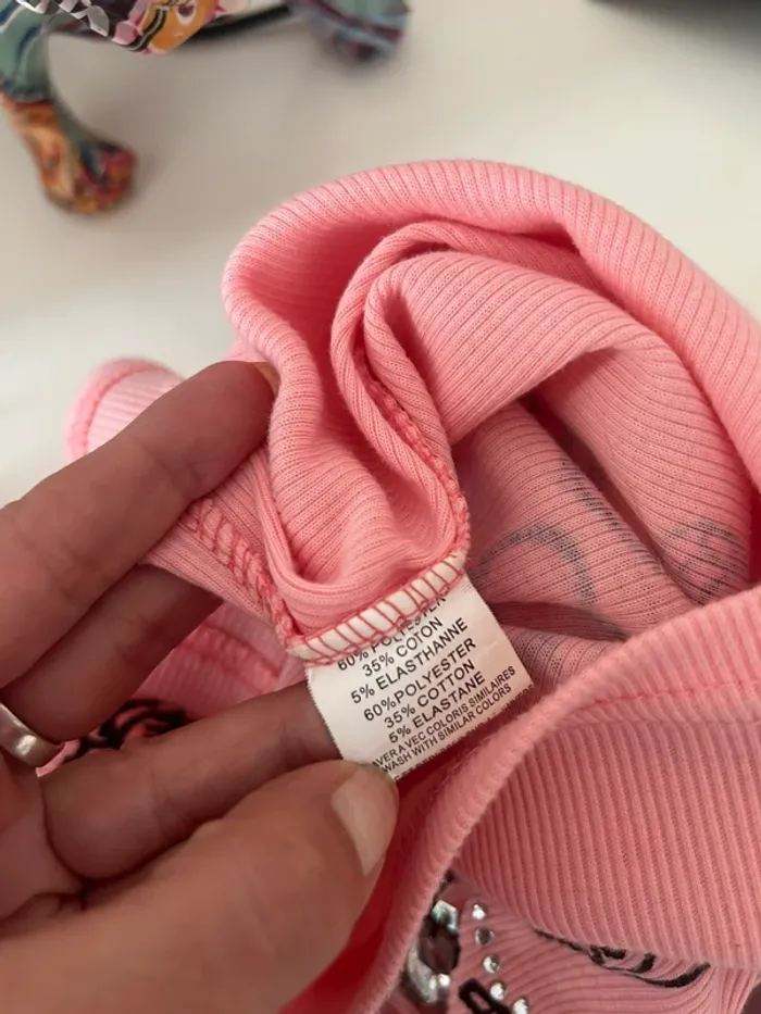 My pink tee T-shirt débardeur rose incrusté perle - photo numéro 9