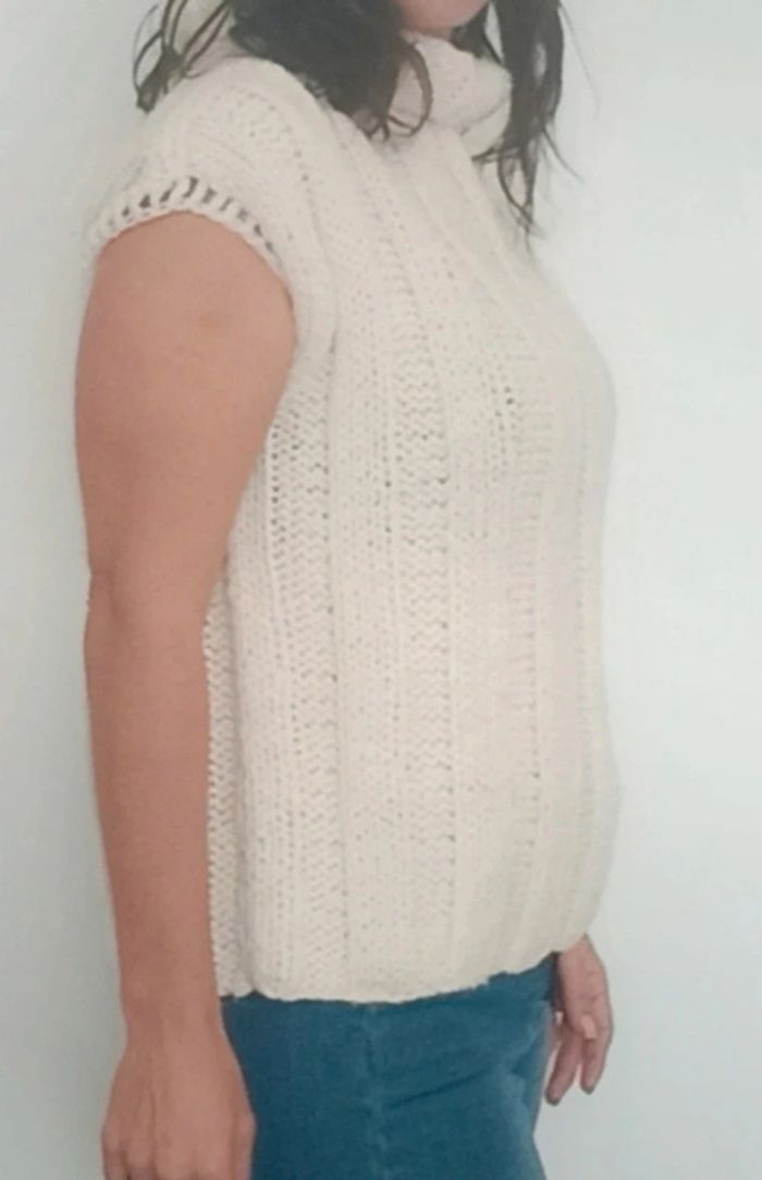 Gros pull tricot sans manches col roulé taille unique - photo numéro 6