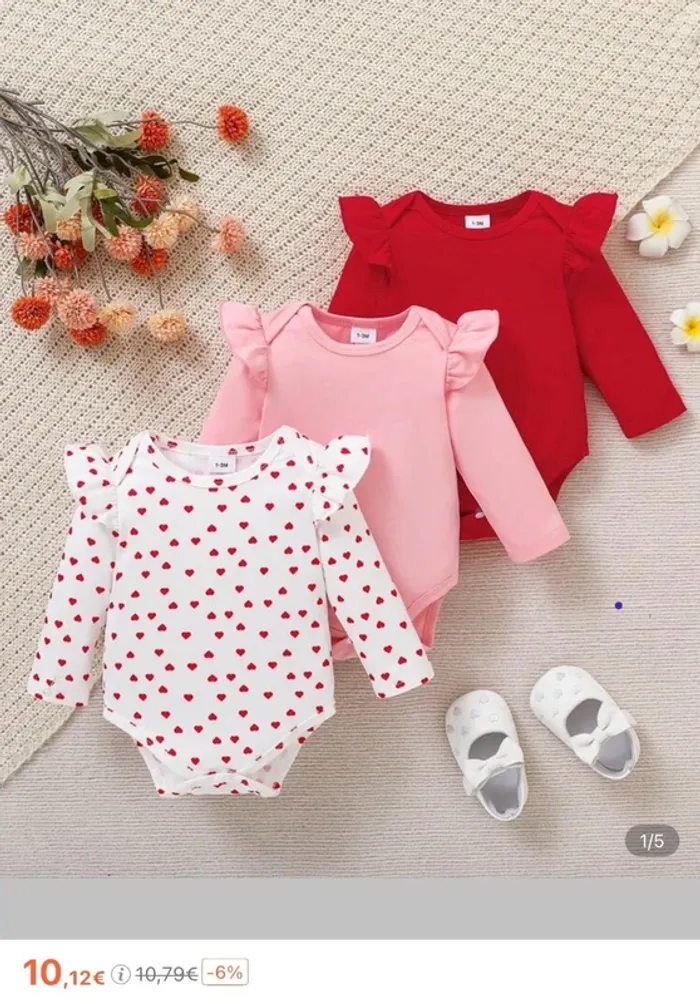 Lots de 3 bodies à longue manche bébé fille - photo numéro 3