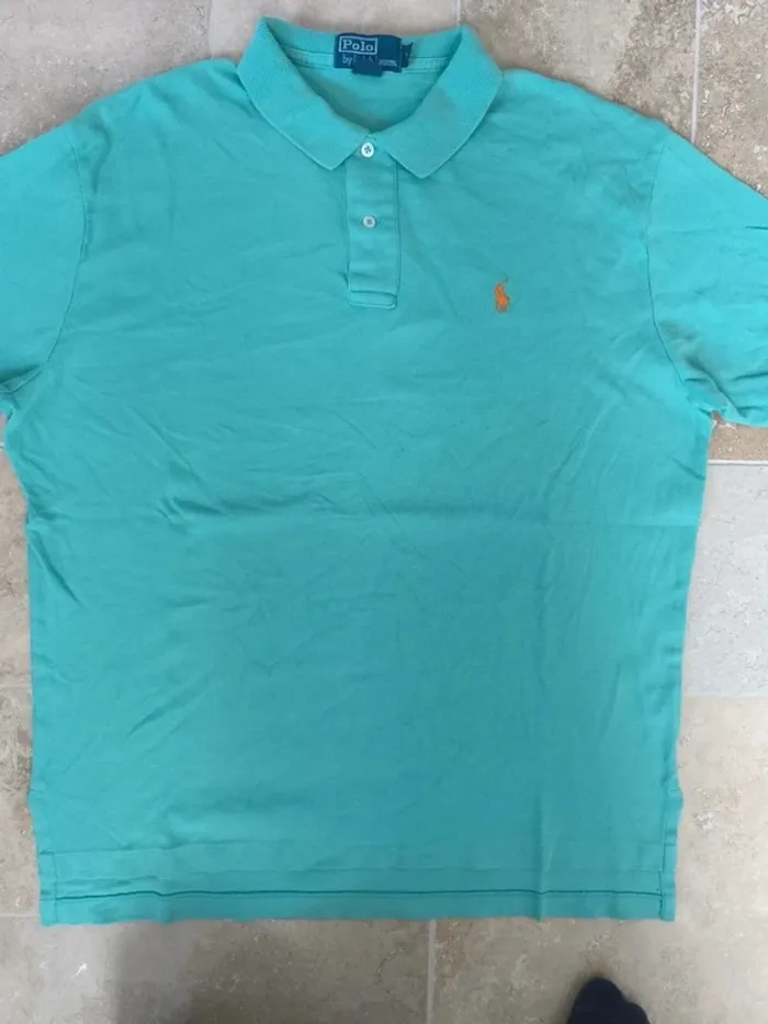 Polo Ralph Lauren homme L pima coton vert menthe logo orange excellent état petit défaut - photo numéro 5