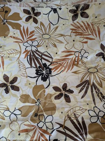 Tissu lin imprimé beige marron 