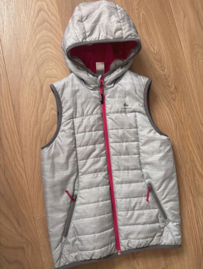 Doudoune sans manche gris argenté et rose quechua 10 ans