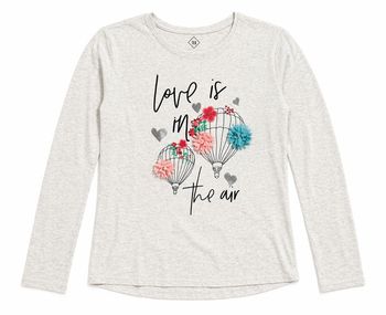 Haut fille TEX 11/12 ans blanc motif “Love is in the air” fleurs relief 🌸
